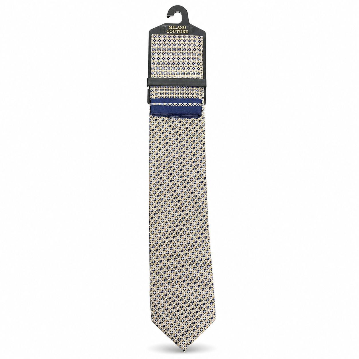 MC Motif - Tie & Pocket Square Set in White & Gold