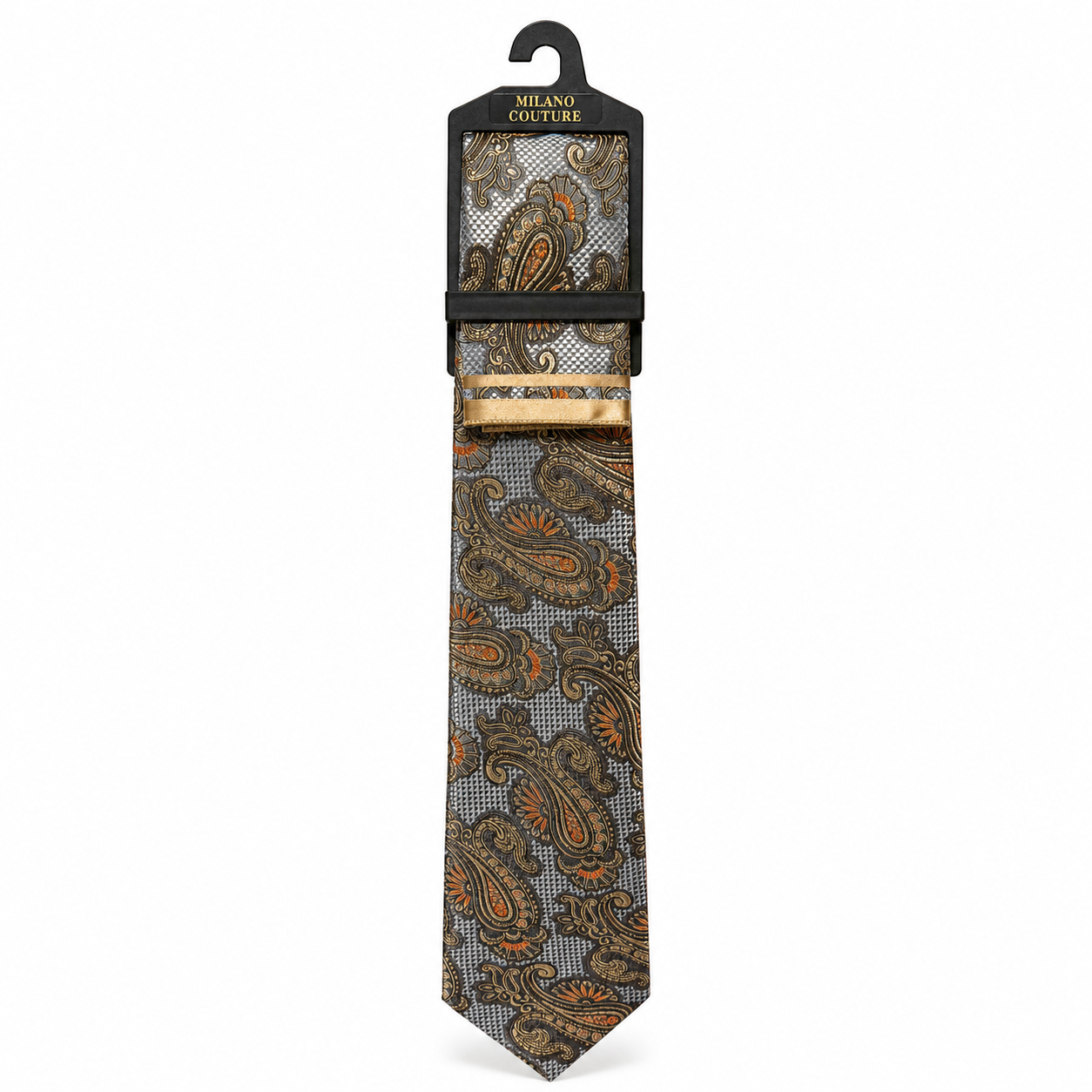 MC Paisley - Tie & Pocket Square Set in Gold & Grey