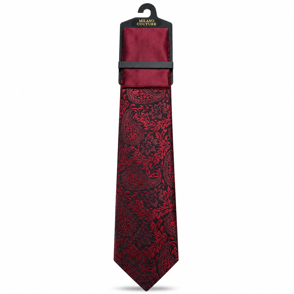 MC Paisley - Tie & Pocket Square Set in Red & Black