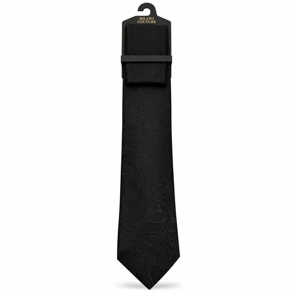 MC Paisley Striped - Black Tie & Pocket Square Set