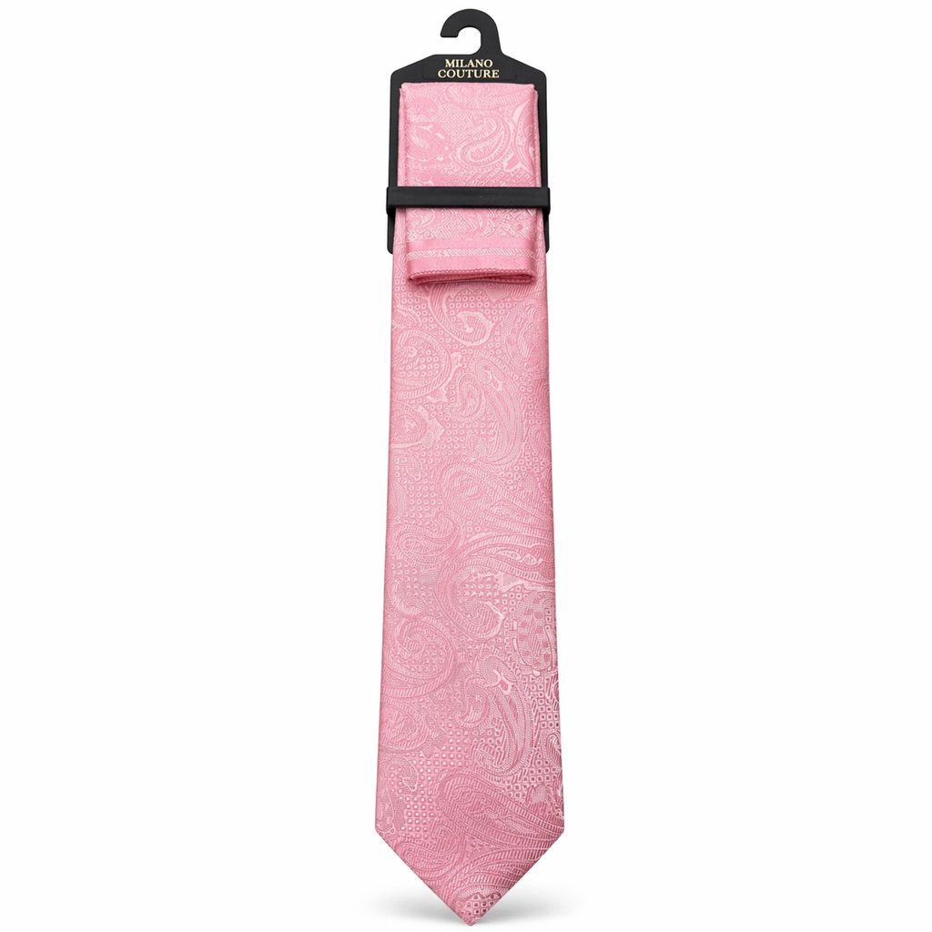 MC Paisley Striped - Pink Tie & Pocket Square Set