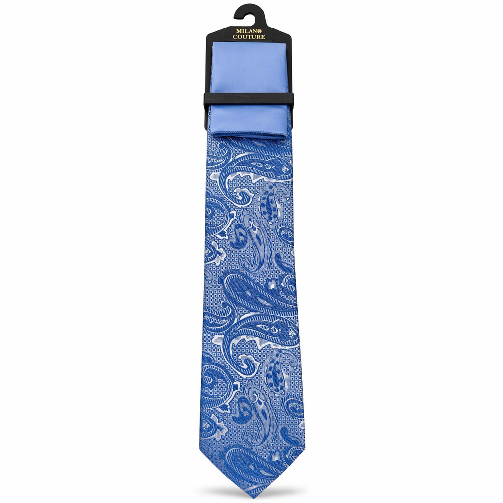 MC Paisley Striped - Sky Blue Tie & Pocket Square Set