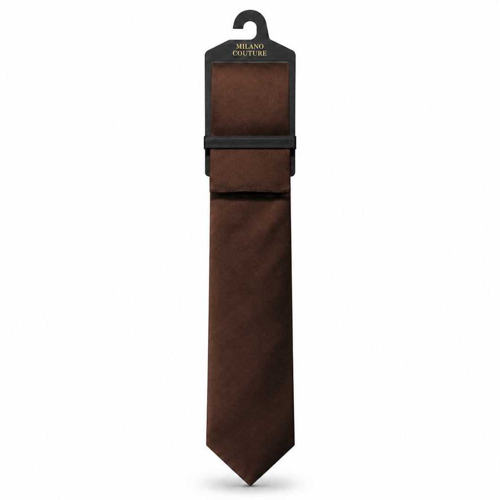 MC Satin - Tie & Pocket Square Set in Brown