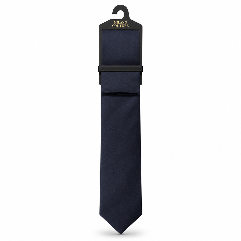 MC Satin - Tie & Pocket Square Set in Navy