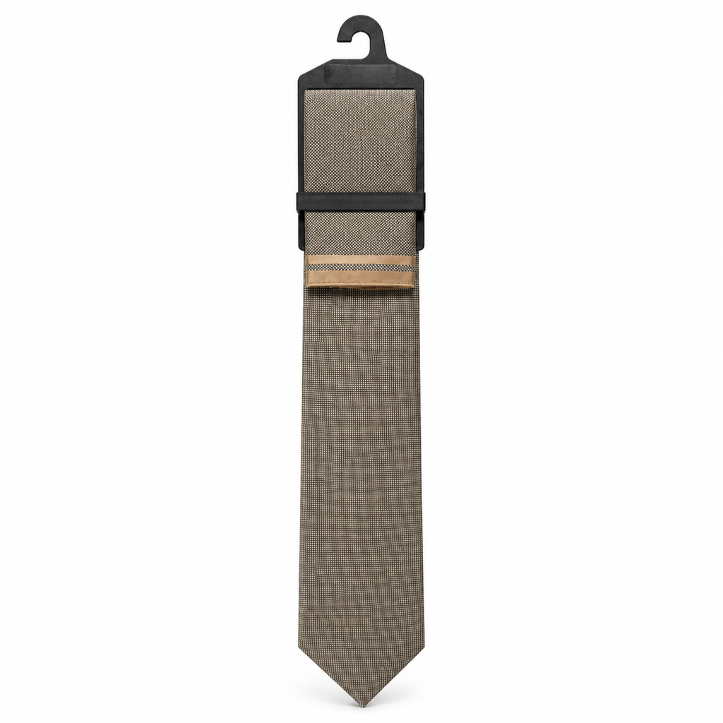 MC Textured - Tie & Pocket Square Set in Beige