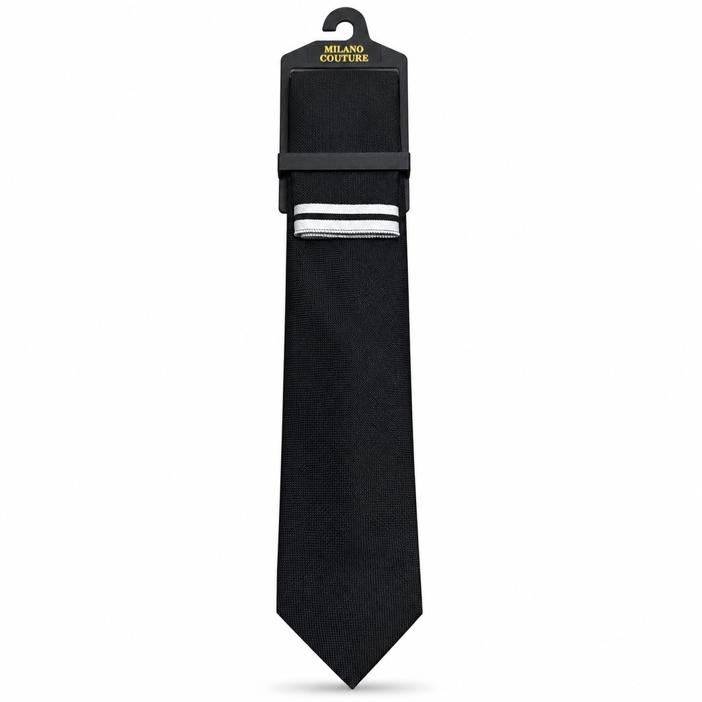 MC Textured - Tie & Pocket Square Set in Black