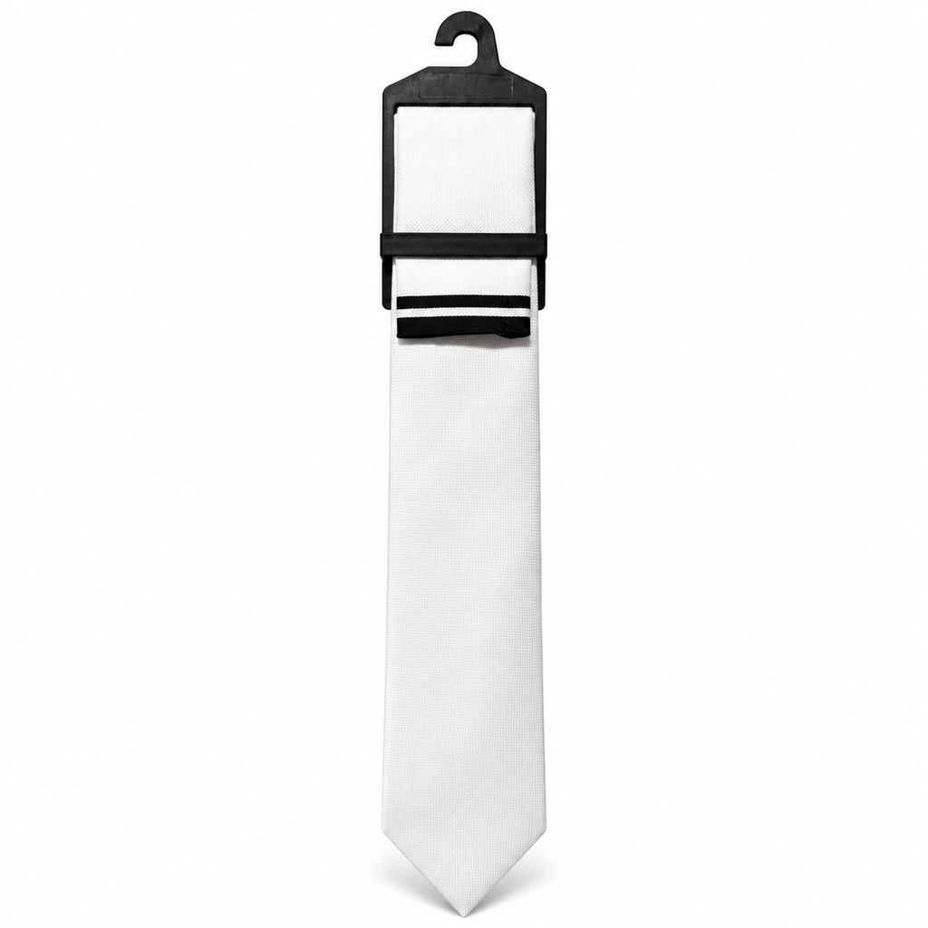 MC Textured - Tie & Pocket Square Set in White
