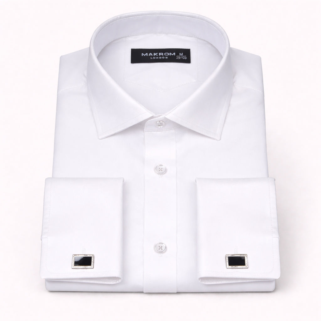 White Classic Tapered Fit Double Cuff Shirt
