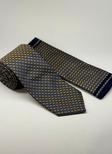 MC Mini Floral - Tie & Pocket Square Set in Navy & Gold