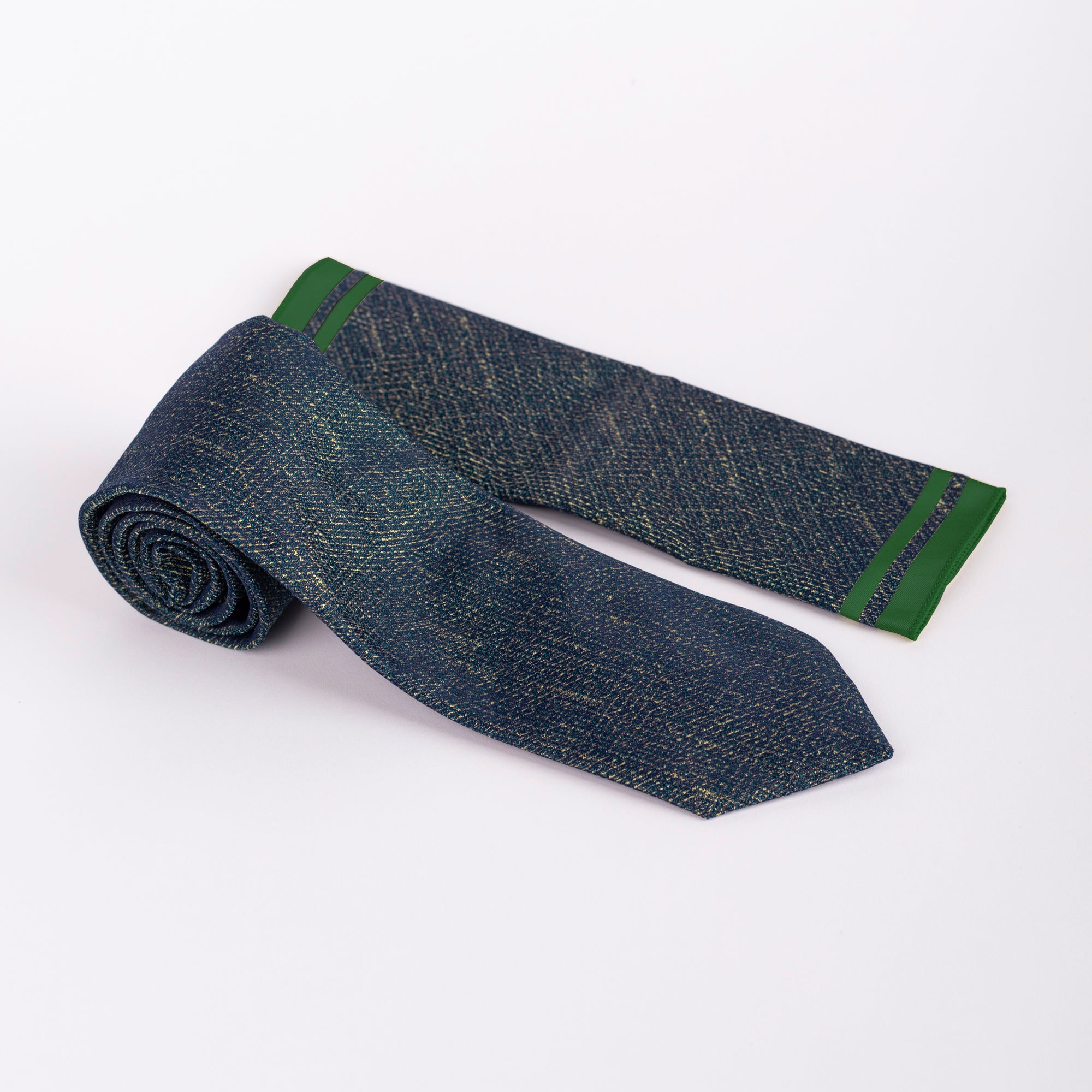 MC Houndstooth - Tie & Pocket Square Set in Navy & Green