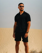 Oversized Black Striped Shirt & Short Set