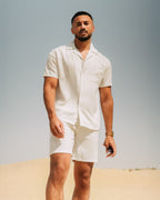 Oversized White Striped Shirt & Short Set