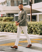 Owen Olive Green Pinstripe Double Breasted Blazer