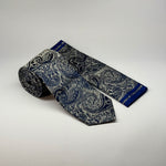 MC Paisley Lux - Tie & Pocket Square Set in Grey & Navy