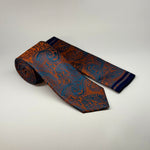 MC Paisley Pattern - Tie & Pocket Square Set in Orange & Navy