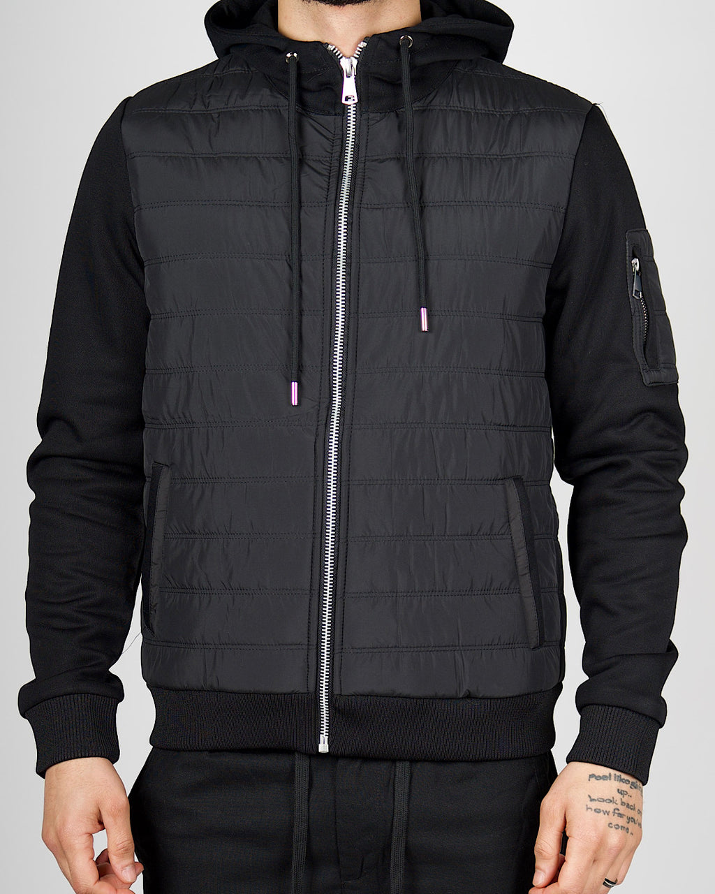 Black Lightweight Padded Hooded Jacket