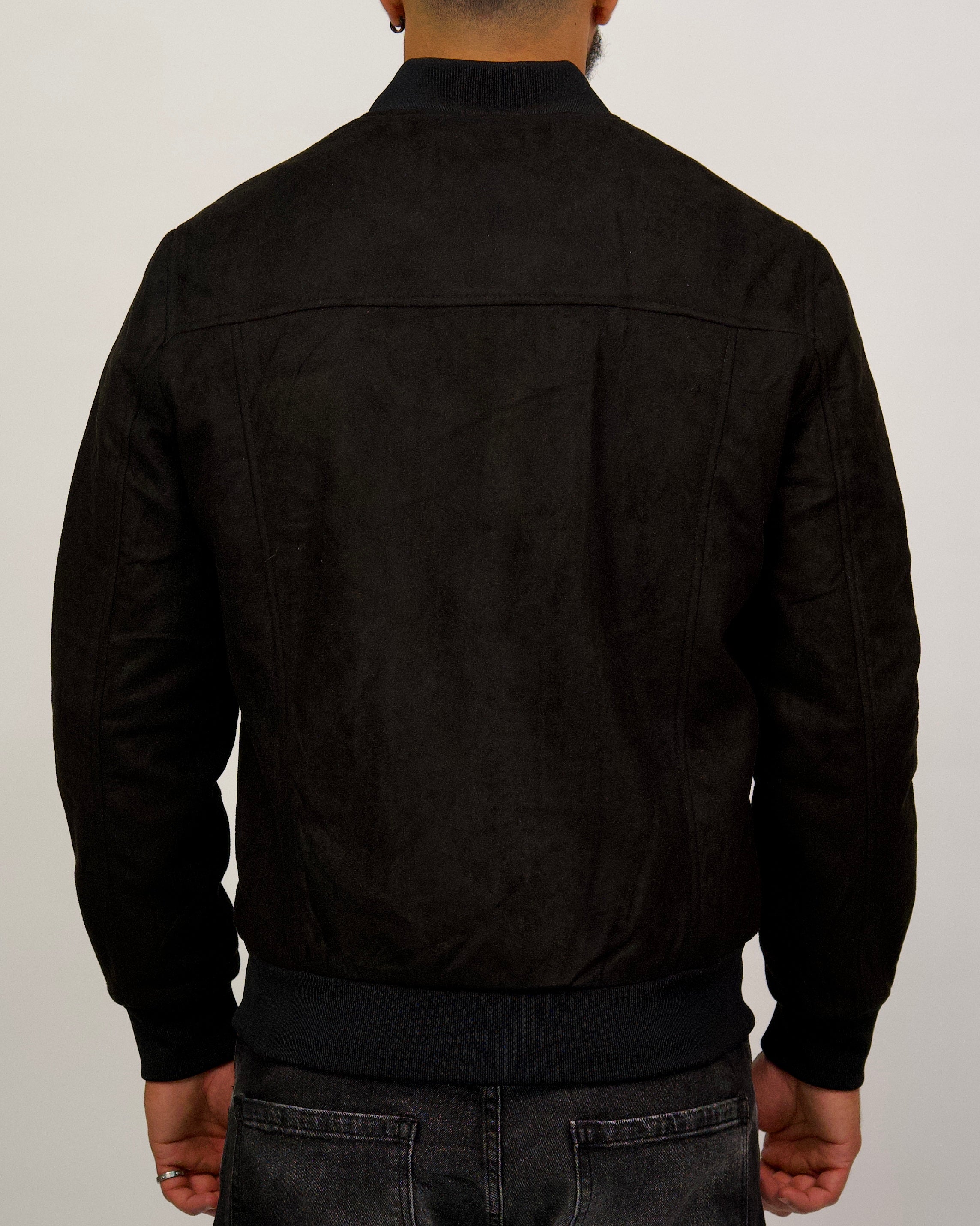 Suede Bomber Jacket with Utility Pockets