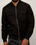Suede Bomber Jacket with Utility Pockets