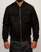 Suede Bomber Jacket with Utility Pockets