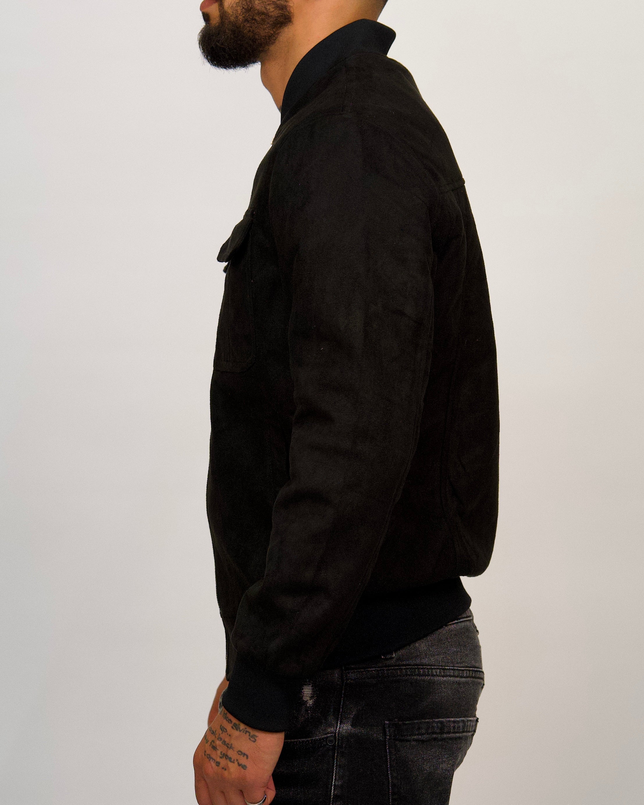 Suede Bomber Jacket with Utility Pockets