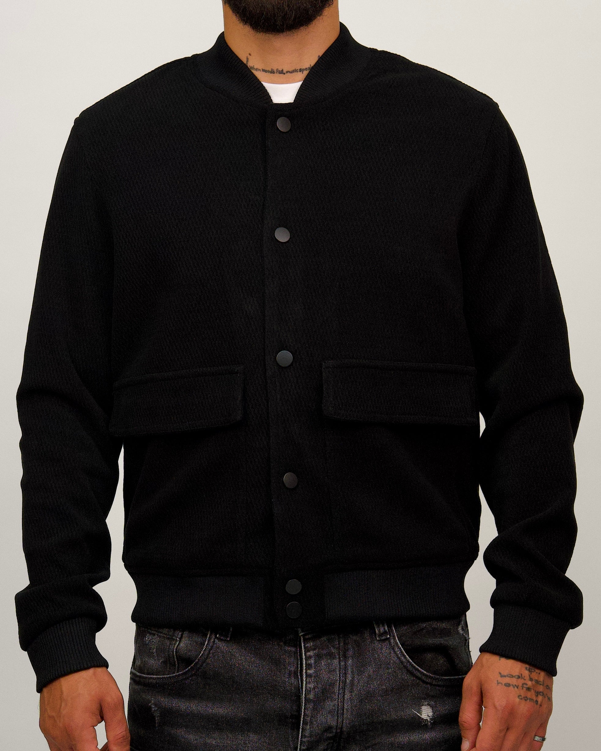 Textured Bomber Jacket with Snap Buttons