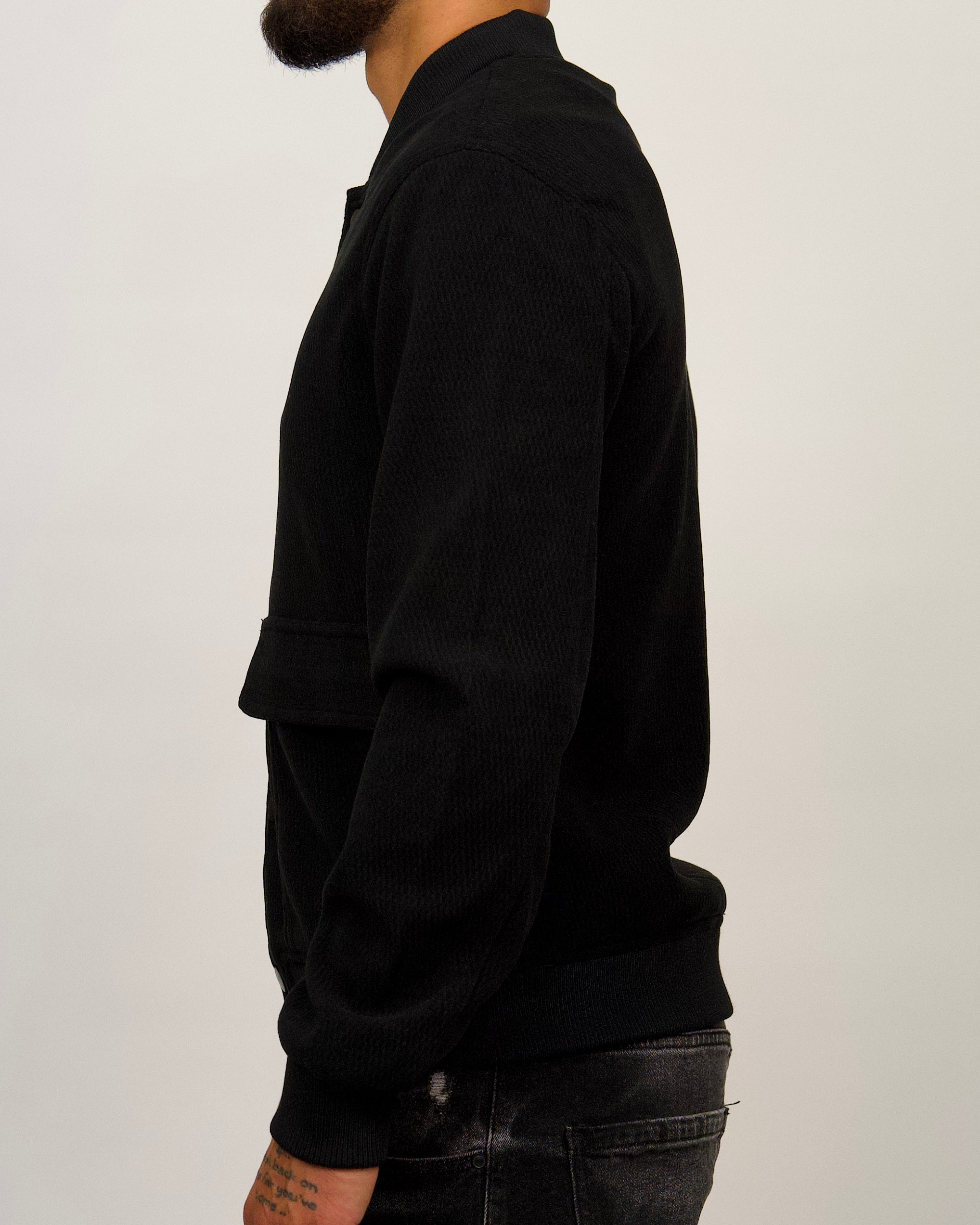 Textured Bomber Jacket with Snap Buttons