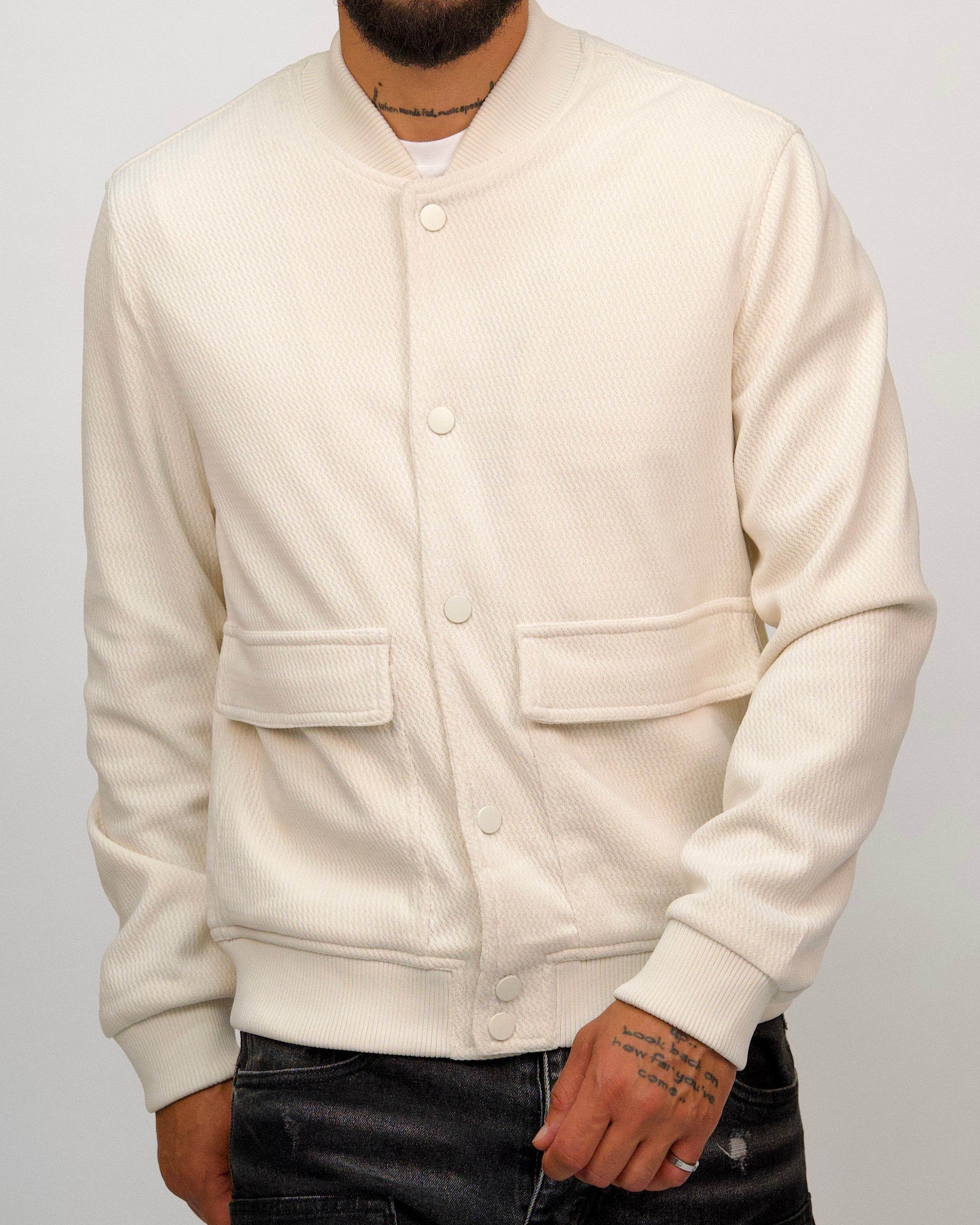 Textured Bomber Jacket with Snap Buttons