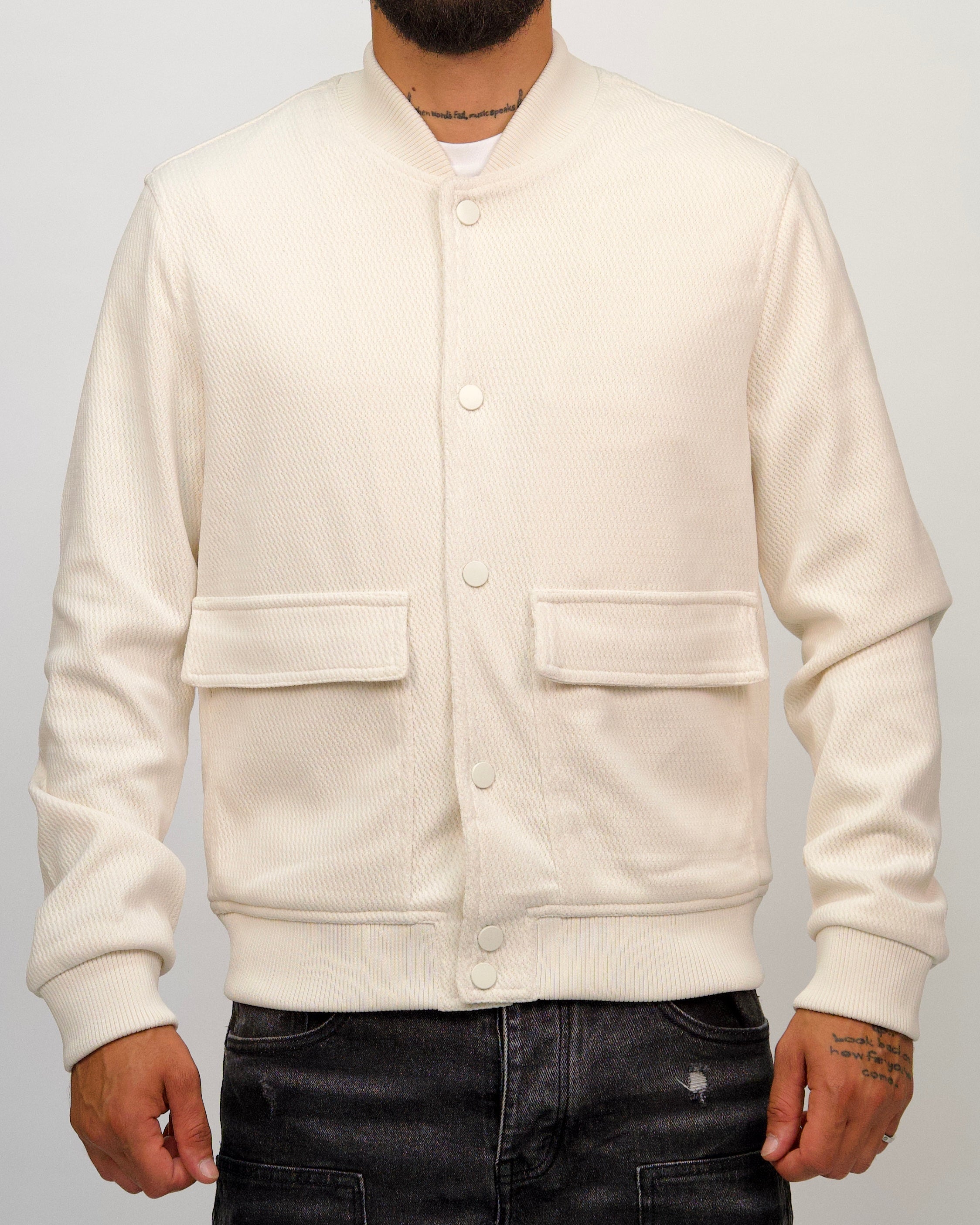 Textured Bomber Jacket with Snap Buttons