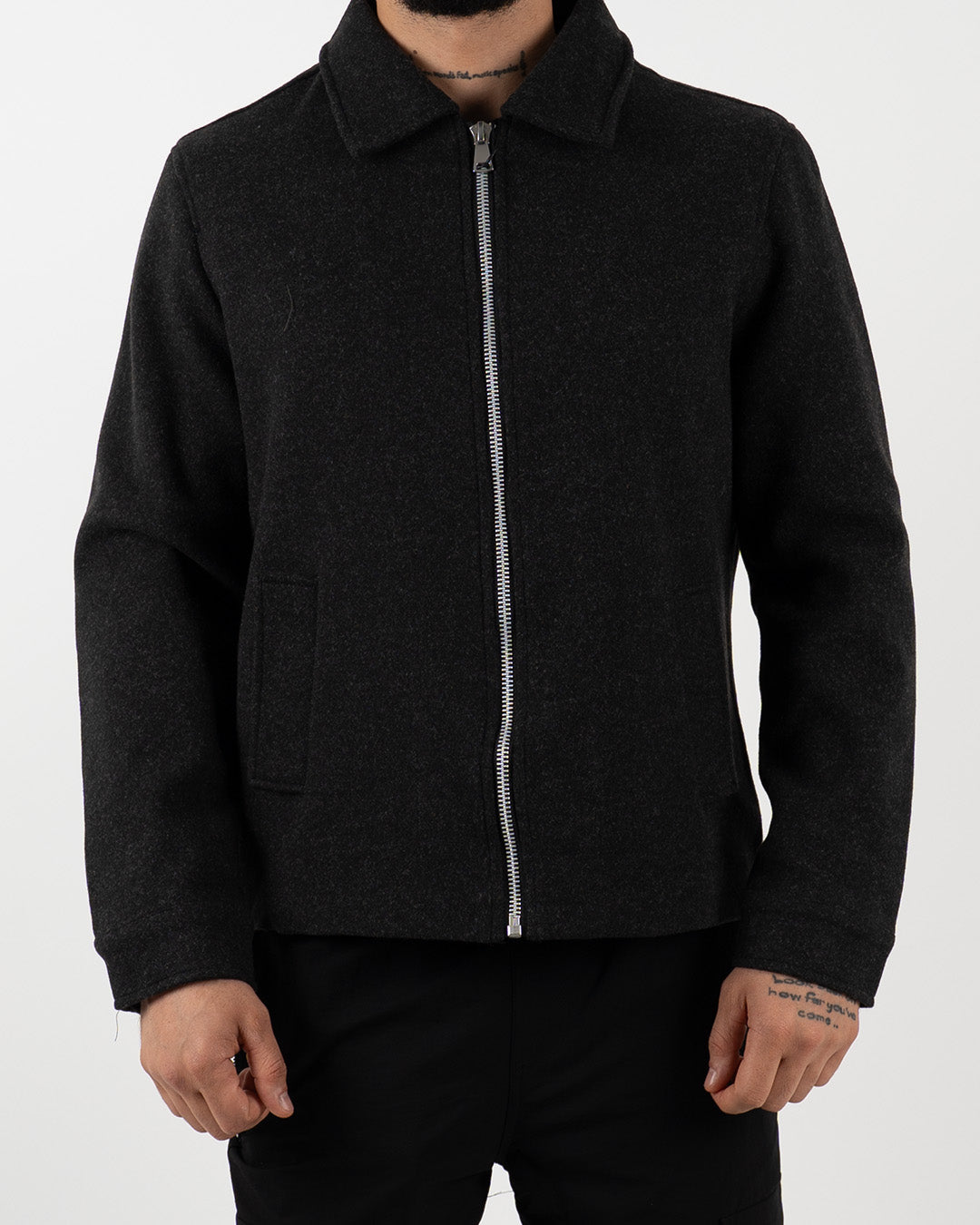 Black Wool Zip-Up Jacket
