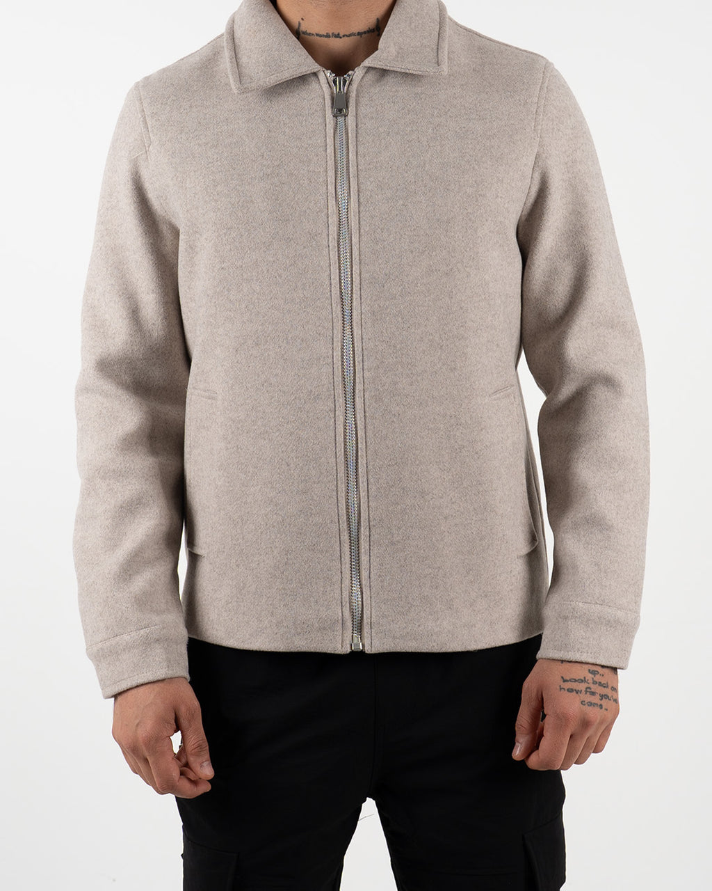 Beige Wool Zip-Up Jacket