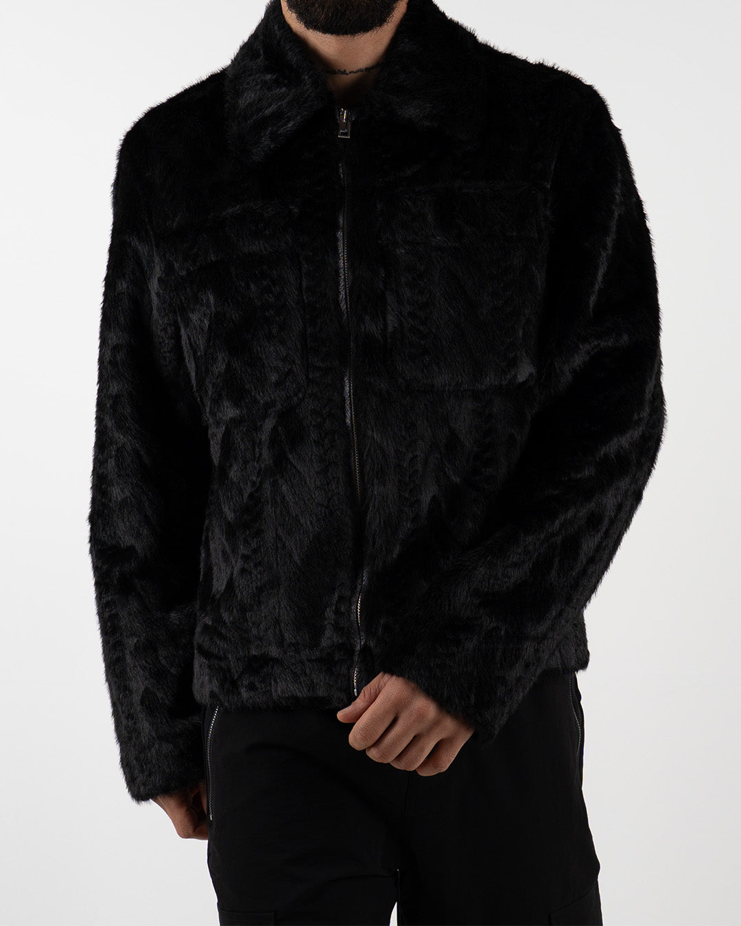 Textured Faux-Fur Zip Jacket