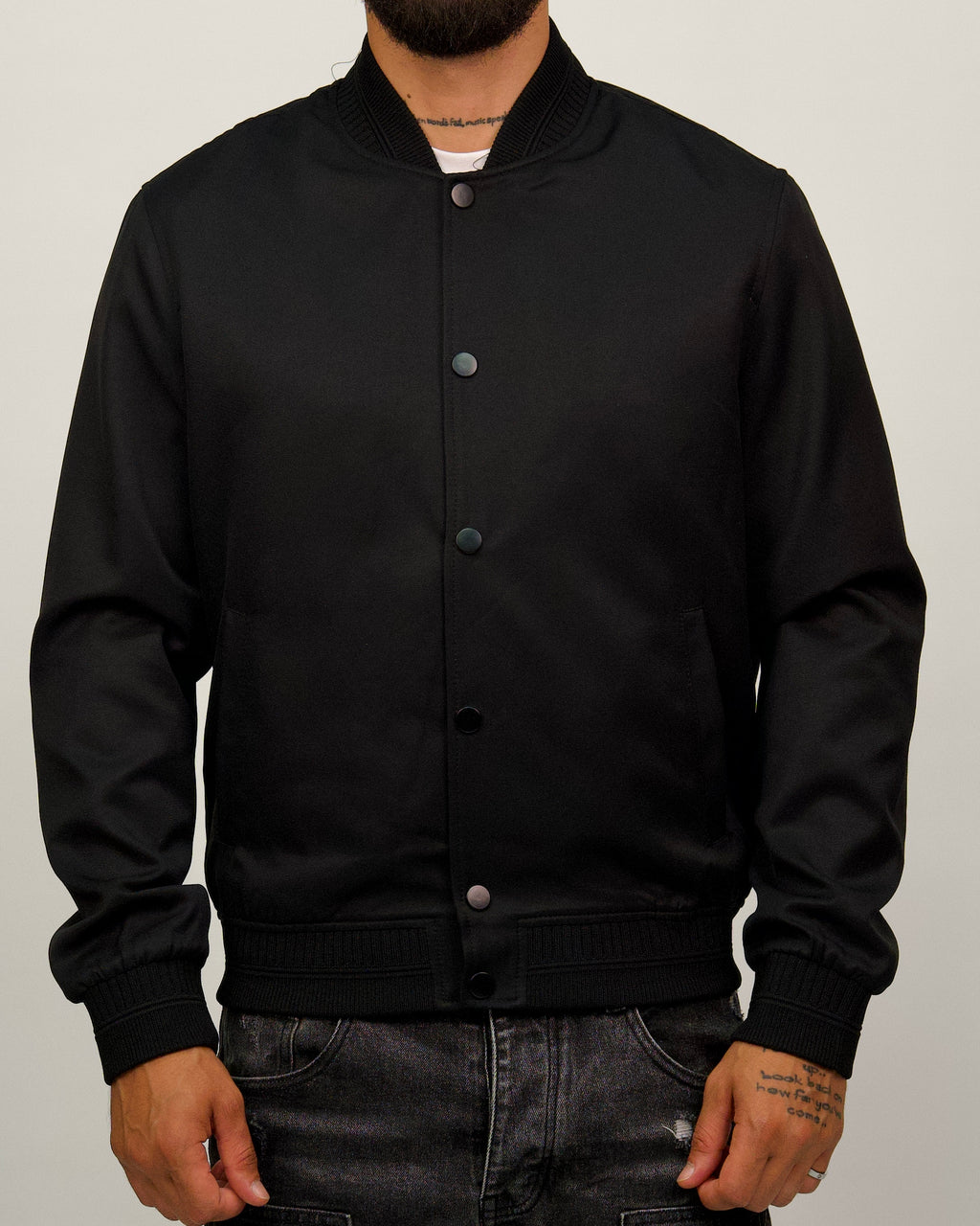 Minimalist Bomber Jacket with Snap Buttons