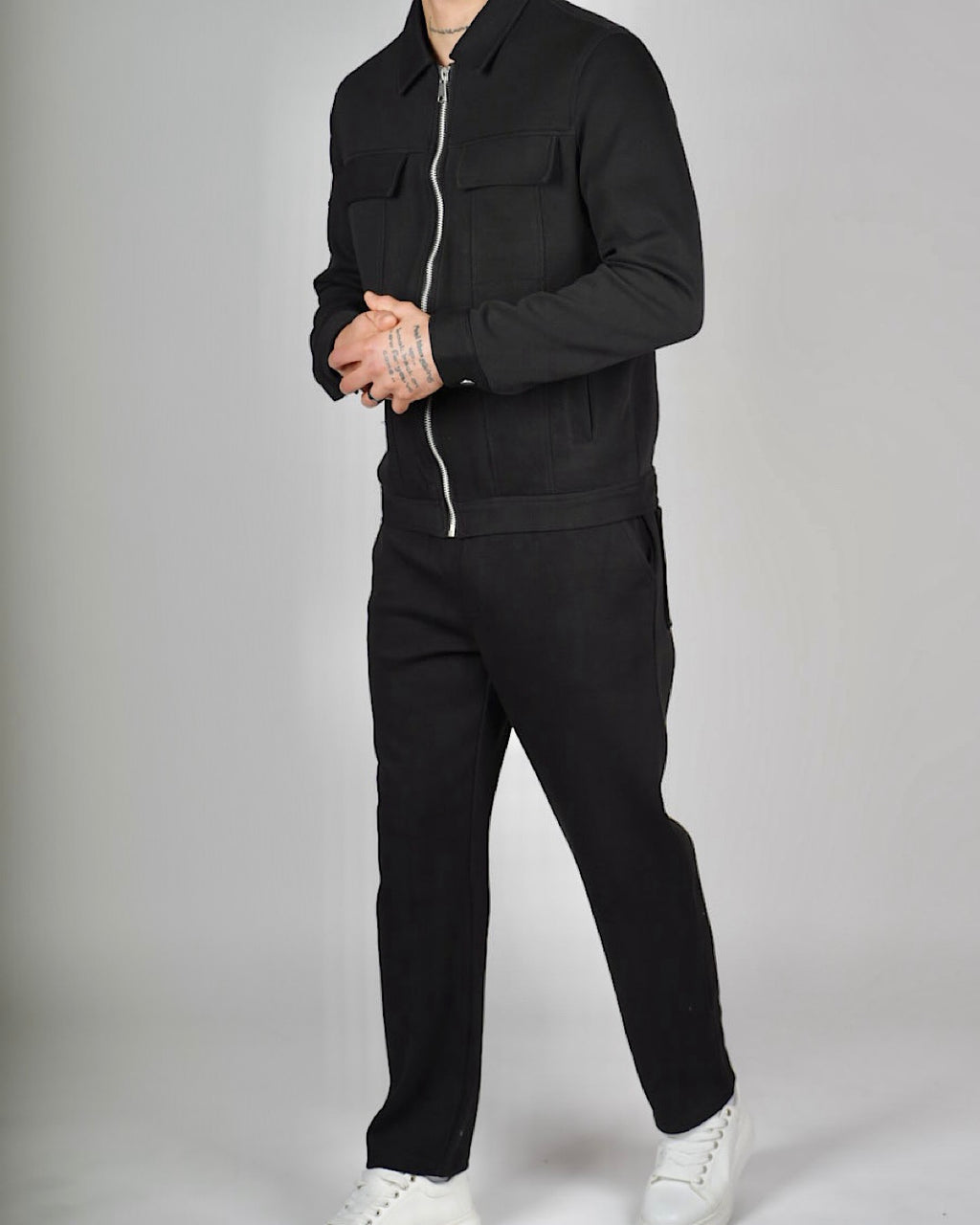 Black Zip Utility Jacket & Trouser Set