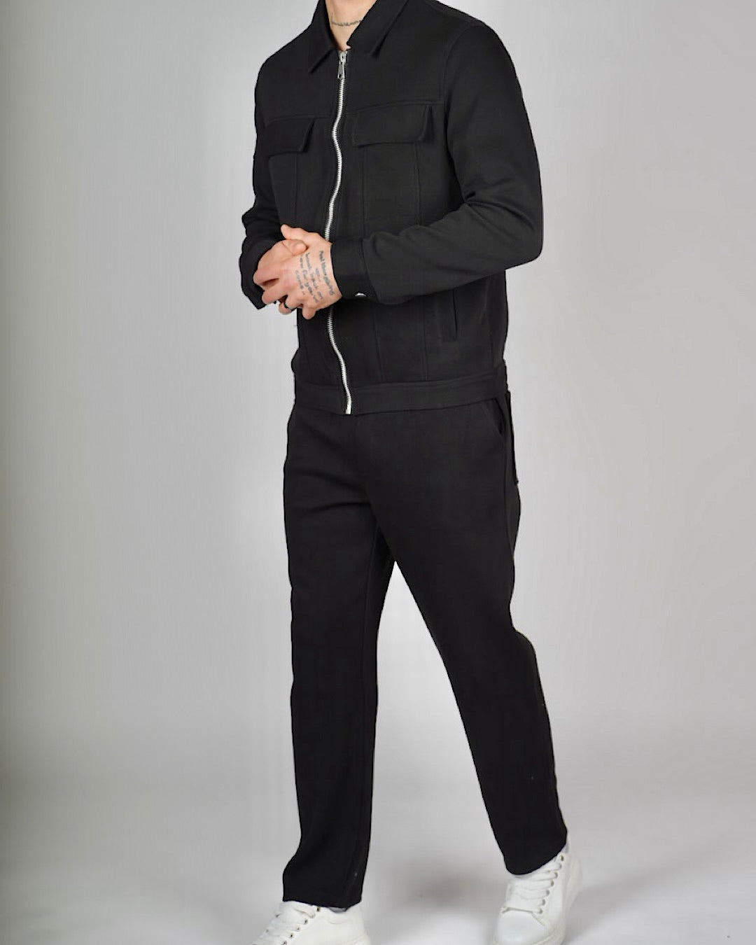Black Zip Utility Jacket & Trouser Set