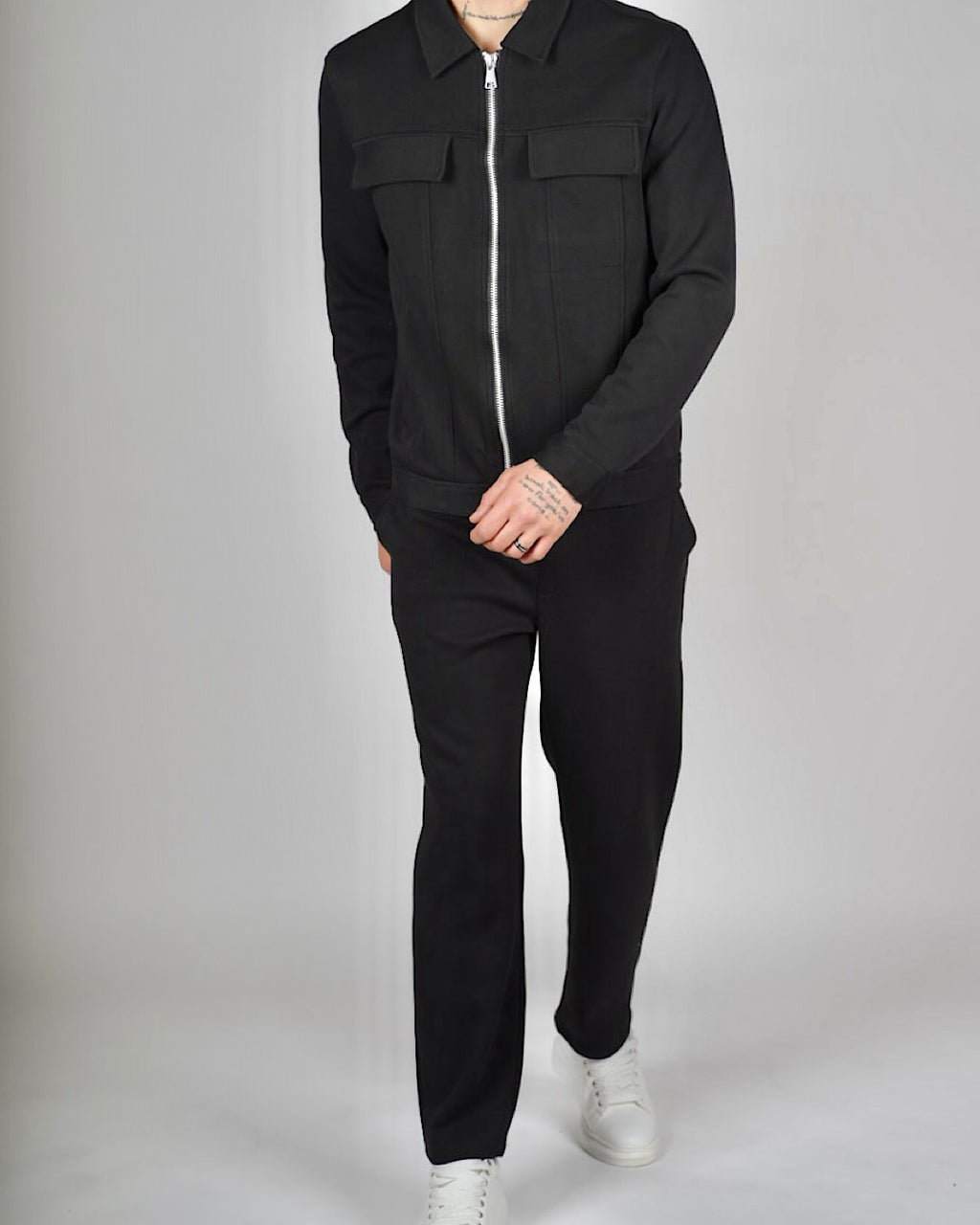 Black Zip Utility Jacket & Trouser Set