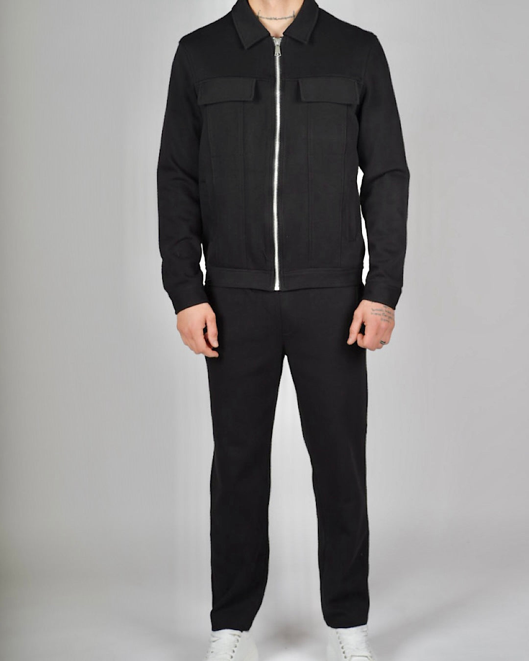 Black Zip Utility Jacket & Trouser Set