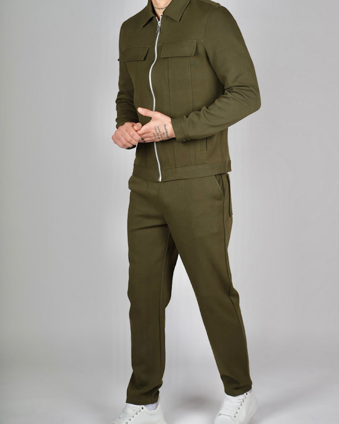 Green Zip Utility Jacket & Trouser Set