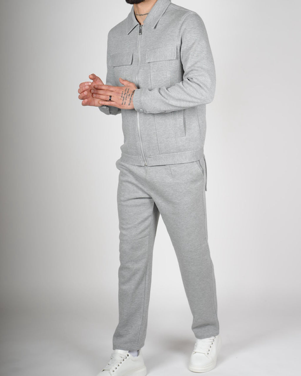 Grey Zip Utility Jacket & Trouser Set