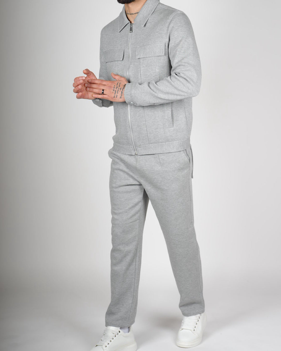 Grey Zip Utility Jacket & Trouser Set