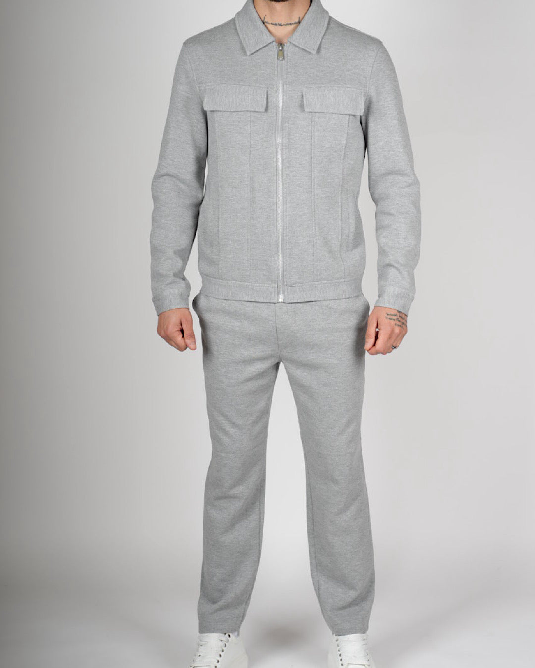 Grey Zip Utility Jacket & Trouser Set