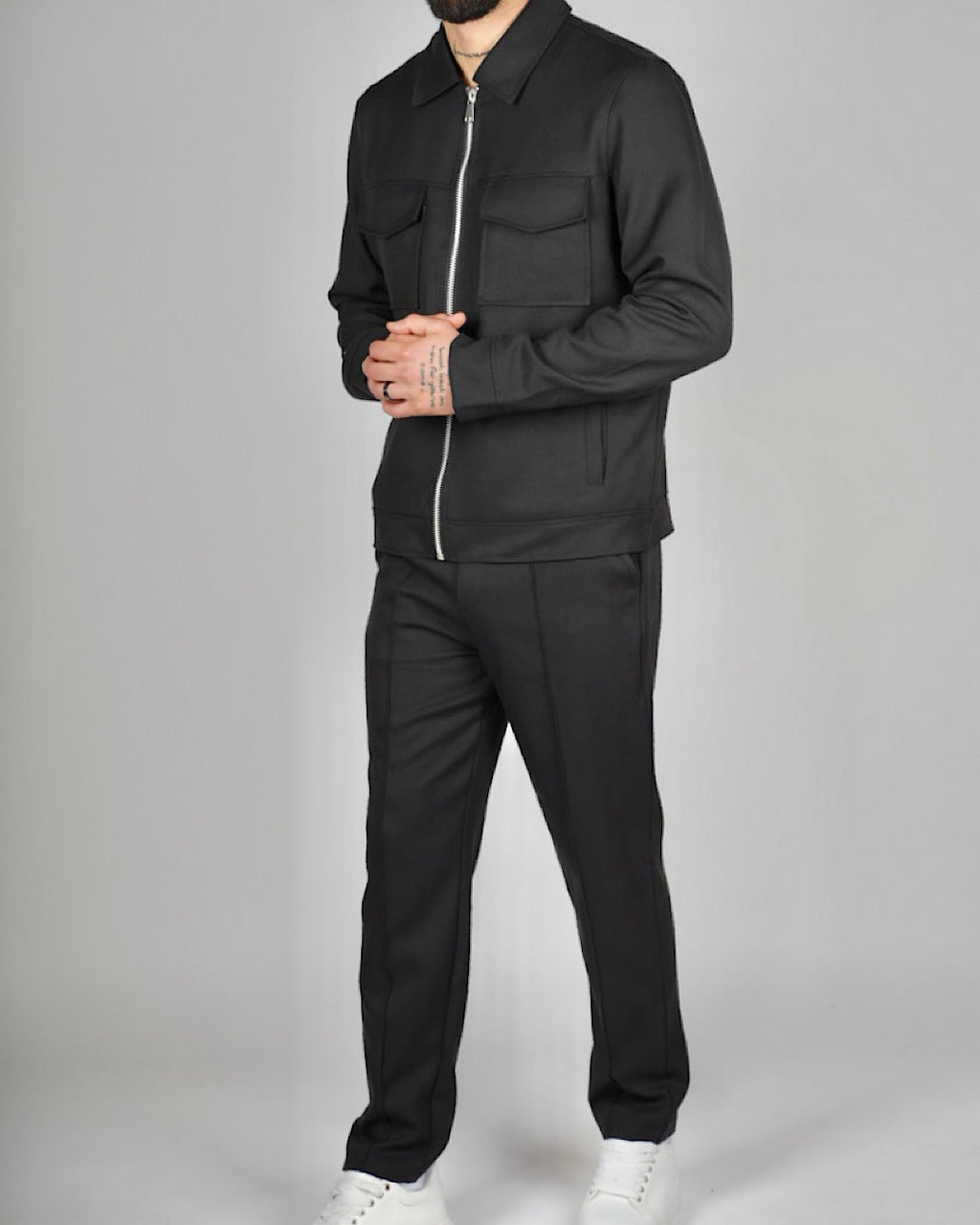 Black Zip Utility Jacket & Trouser Set