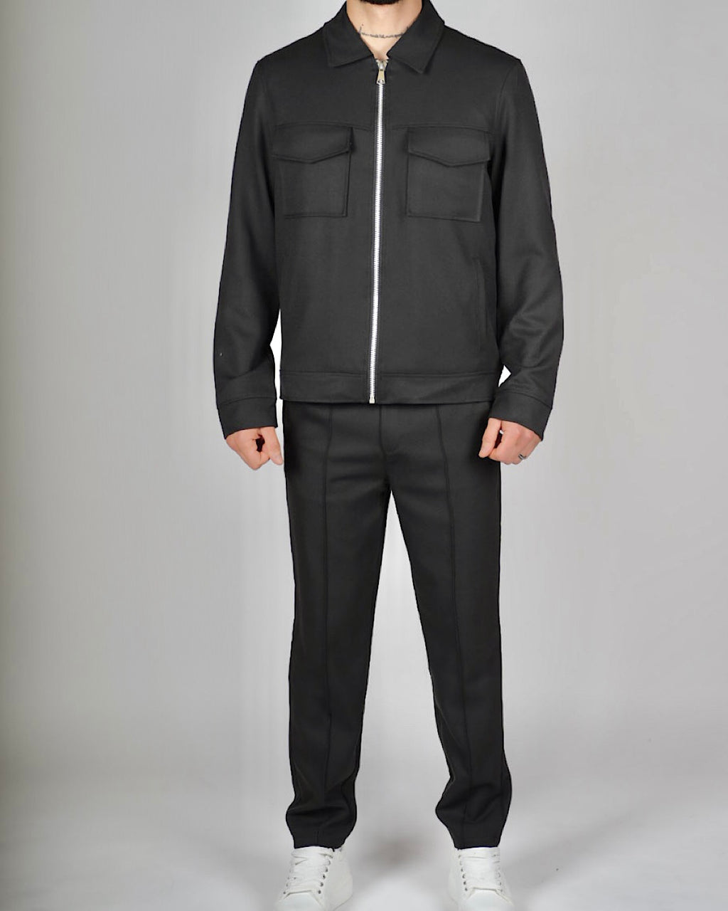 Black Zip Utility Jacket & Trouser Set