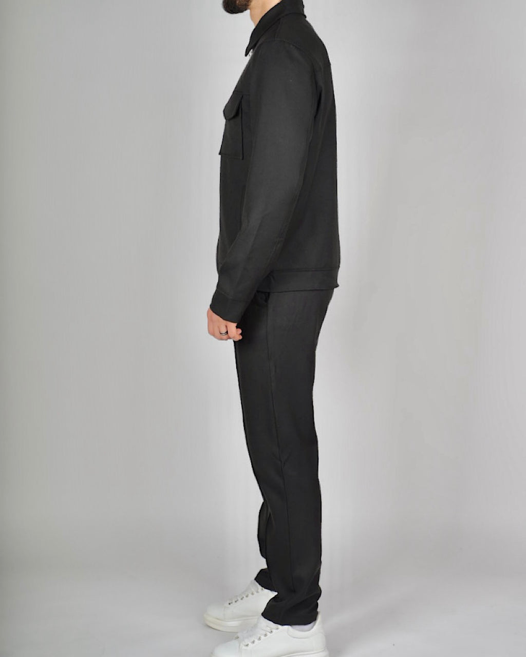Black Zip Utility Jacket & Trouser Set