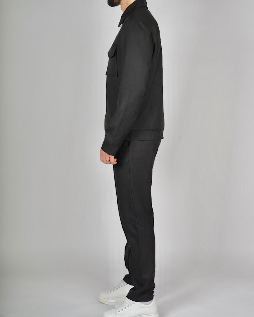 Black Zip Utility Jacket & Trouser Set