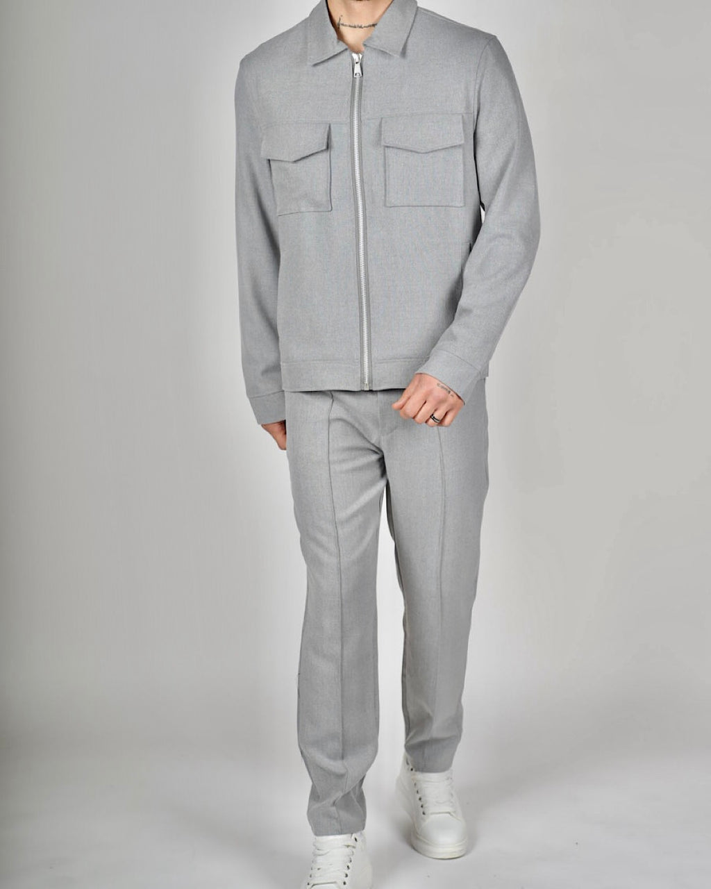 Grey Zip Utility Jacket & Trouser Set