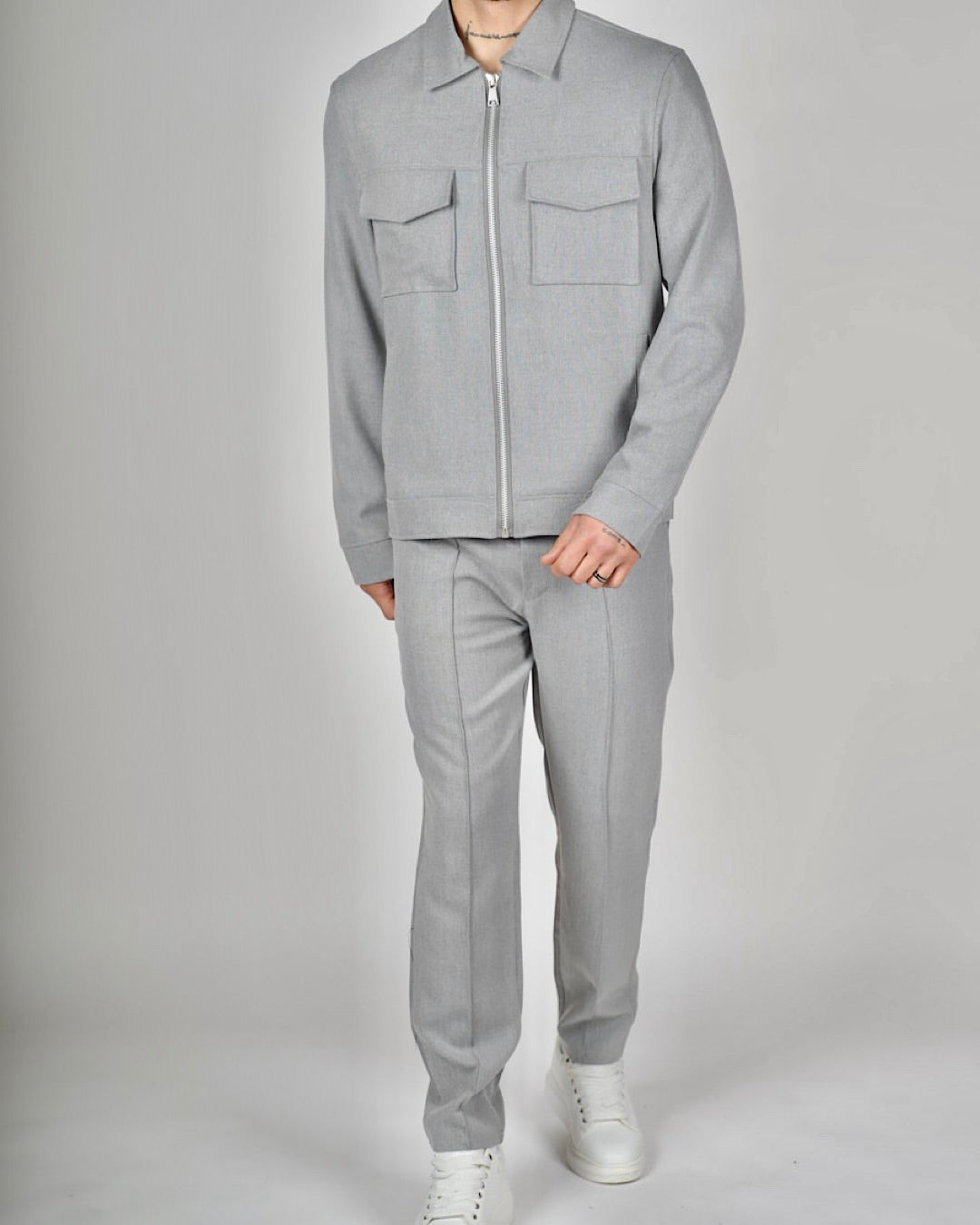 Grey Zip Utility Jacket & Trouser Set