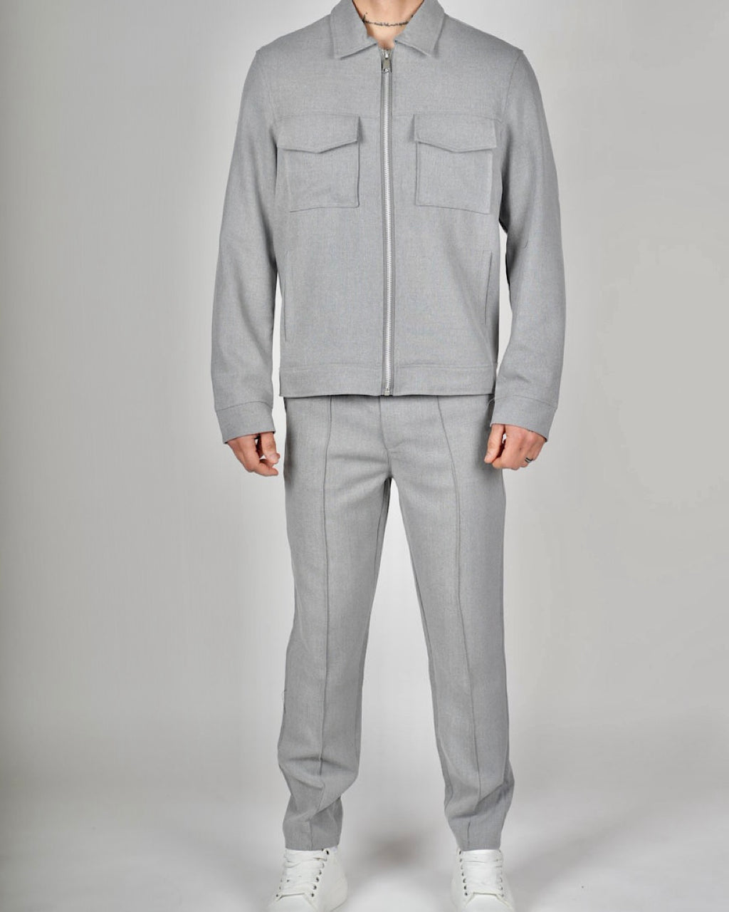 Grey Zip Utility Jacket & Trouser Set