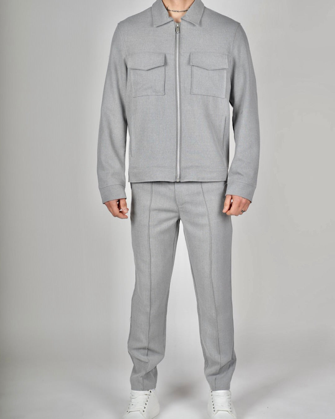 Grey Zip Utility Jacket & Trouser Set