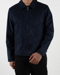 Navy Suede-Effect Zip-Up Jacket