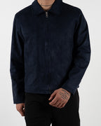 Navy Suede-Effect Zip-Up Jacket